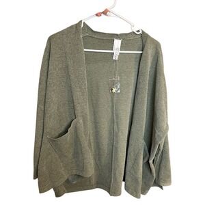 Alynne Lounge‎ Olive Green Open Front Cardigan Sweater Pockets Small